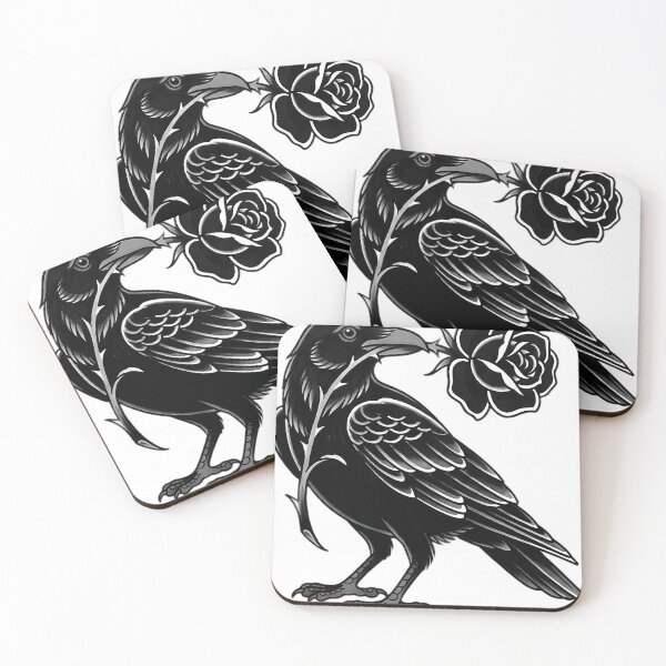 Item preview, Blackwork Raven with a Black Rose Tattoo Flash designed and sold by IllumeInk.