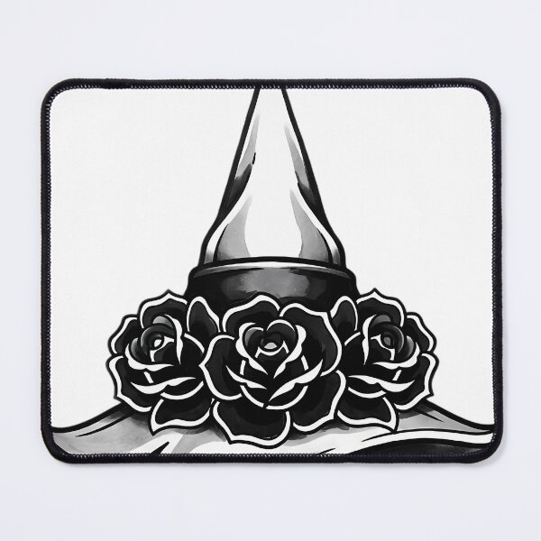 Item preview, Blackwork Gothic Witch Hat with Black Roses Tattoo Flash designed and sold by IllumeInk.