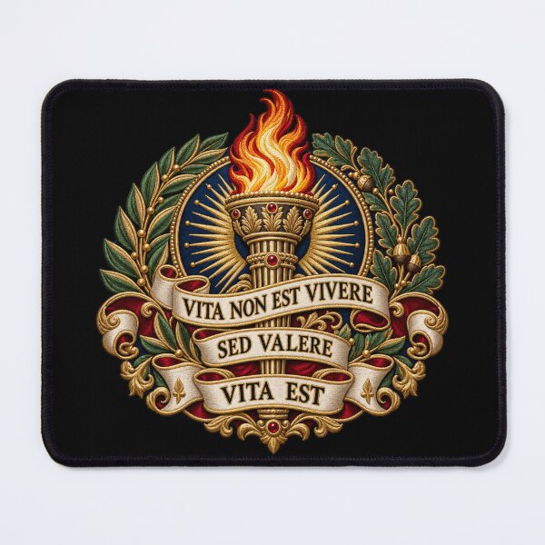Item preview, Latin Quote Embroidered Torch Crest – Vita Non Est Vivere Sed Valere Vita Est designed and sold by Emoji Emblems.