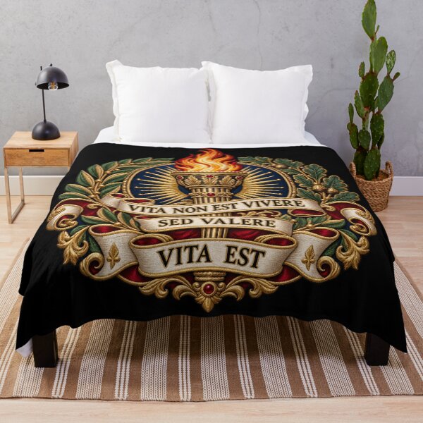Item preview, Latin Quote Embroidered Torch Crest – Vita Non Est Vivere Sed Valere Vita Est designed and sold by Emoji Emblems.
