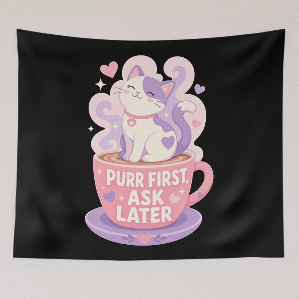 Item preview, Japanese Culture Purr First Ask Later Cat Cafe Kawaii Cat designed and sold by Uglyandcute.
