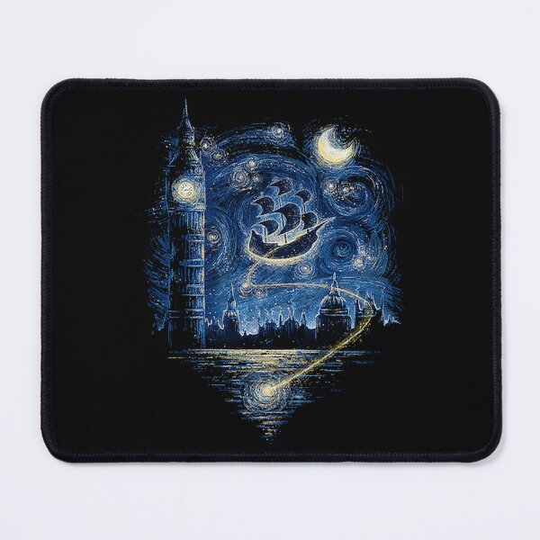 Item preview, Starry Night London Big Ben Flying Ship Fantasy Art designed and sold by avidaremi.