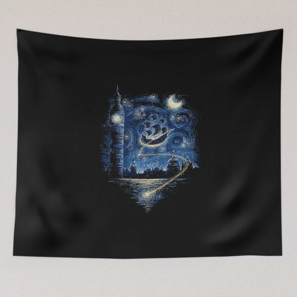 Item preview, Starry Night London Big Ben Flying Ship Fantasy Art designed and sold by avidaremi.