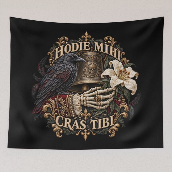Item preview, Hodie Mihi Cras Tibi Gothic Embroidery – Latin Memento Mori Skull Bell Design designed and sold by Emoji Emblems.