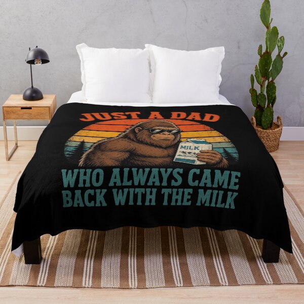 Item preview, Just A Dad Who Always Came Back With The Milk Bigfoot Retro Sunset Father's Day Art    designed and sold by SEINENGAPPI19.