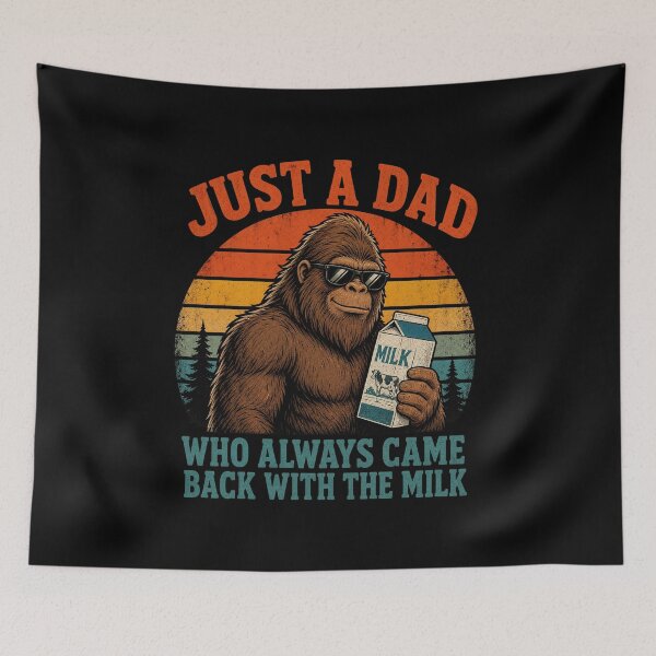 Item preview, Just A Dad Who Always Came Back With The Milk Bigfoot Retro Sunset Father's Day Art    designed and sold by SEINENGAPPI19.