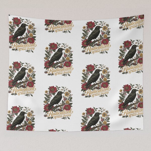 Item preview, Radicalized By Basic Decency Black Crow Raven Vintage Botanical Cottagecore Art    designed and sold by SEINENGAPPI18.
