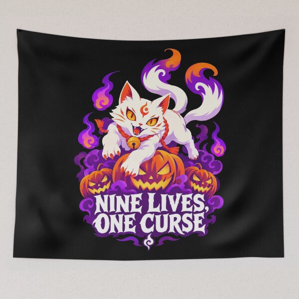 Item preview, Japanese Culture Halloween Bakeneko Nine Lives One Curse Spooky Cat designed and sold by Uglyandcute.