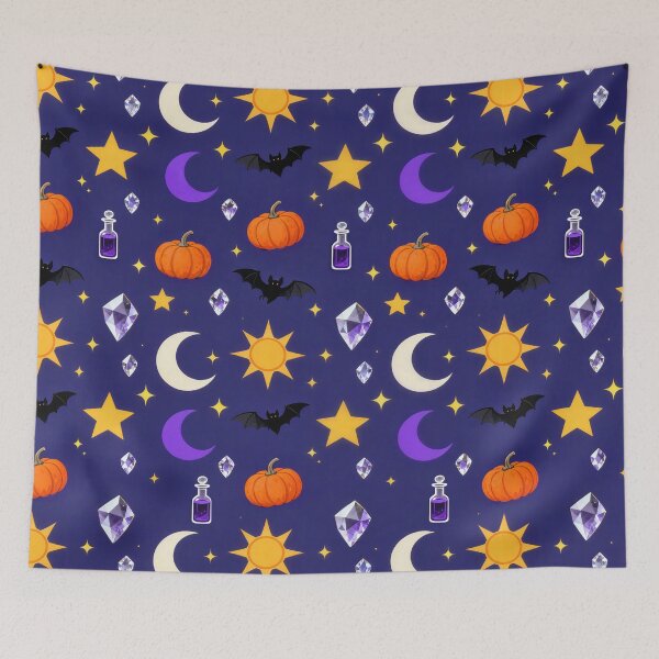 Item preview, Celestial Halloween Pumpkin Bat Crystal Pattern designed and sold by Mimoshi ⭐⭐⭐⭐⭐.