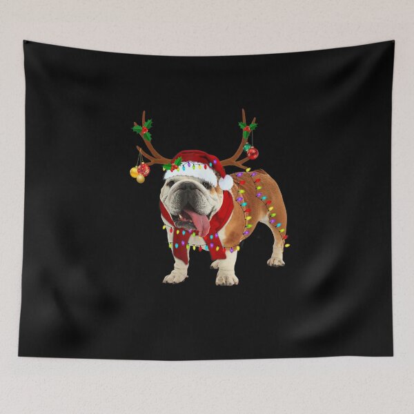 Item preview, Christmas English Bulldog Reindeer Lights Santa Hat designed and sold by Aniverlia.