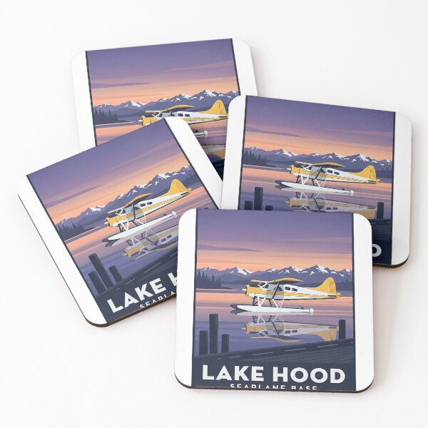 Item preview, Lake Hood Alaska Floatplane Poster Sticker - Seaplane Base Anchorage Dusk designed and sold by DetourDgn.