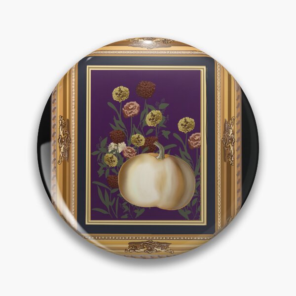 Item preview, White Pumpkin Moody Floral in Ornate Hand Drawn Gold Frame designed and sold by The Flying Bunny Studio.