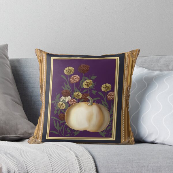 Item preview, White Pumpkin Moody Floral in Ornate Hand Drawn Gold Frame designed and sold by The Flying Bunny Studio.