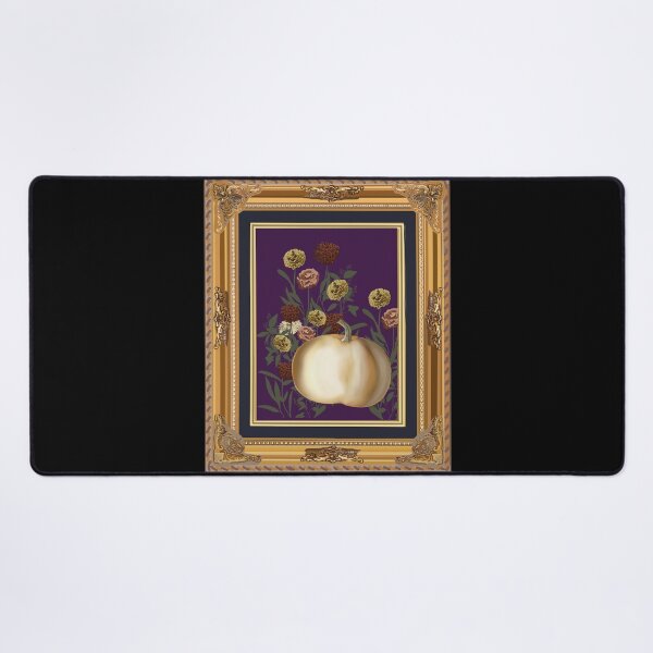 Item preview, White Pumpkin Moody Floral in Ornate Hand Drawn Gold Frame designed and sold by The Flying Bunny Studio.