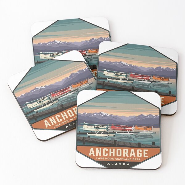 Item preview, Anchorage Floatplane Dock Sticker - Lake Hood Seaplane Base Alaska Dusk Hexagon designed and sold by DetourDgn.