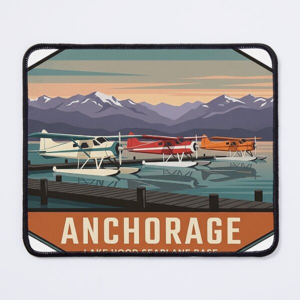 Item preview, Anchorage Floatplane Dock Sticker - Lake Hood Seaplane Base Alaska Dusk Hexagon designed and sold by DetourDgn.