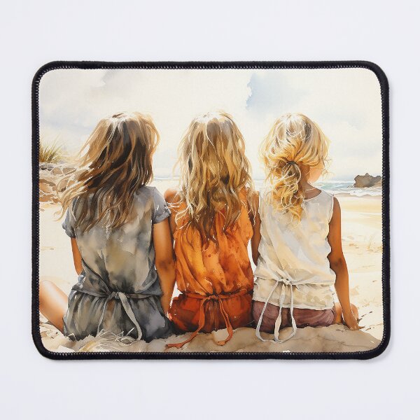 Item preview, Shoreline Secrets - Three Little Girls Sitting On The Beach Together - Children Art - Watercolor Art designed and sold by CastleBySea.
