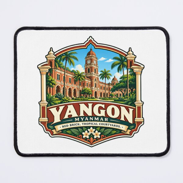 Item preview, Yangon Myanmar Red Brick, Tropical Courtyards City Travel Souvenir designed and sold by Star3NowForMe.