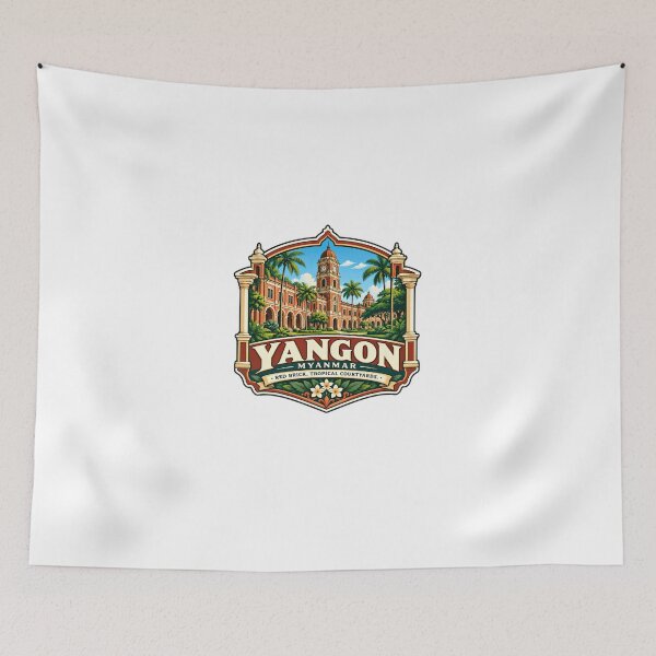 Item preview, Yangon Myanmar Red Brick, Tropical Courtyards City Travel Souvenir designed and sold by Star3NowForMe.