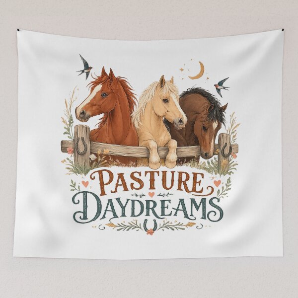 Item preview, Pasture Daydreams Horse Lover Equestrian Farm Cottagecore Country Art designed and sold by inkoutninja.