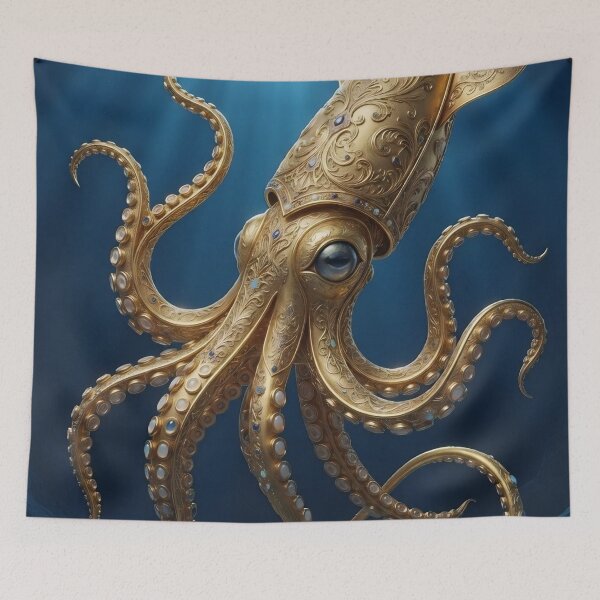 Item preview, Golden Octopus Wall Art – Luxury Ocean Creature Fantasy Marine Illustration designed and sold by ZyxDes.