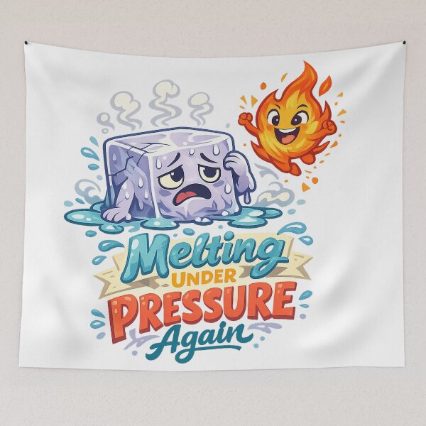 Item preview, Melting Under Pressure Again Funny Ice Cube Fire Stress Humor Cartoon Art designed and sold by inkoutninja.