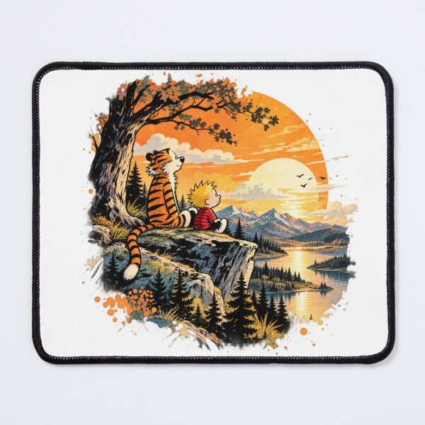 Item preview, Calvin and Hobbes Sunset Adventure – Mountain Lake Friendship Art designed and sold by Abidel.