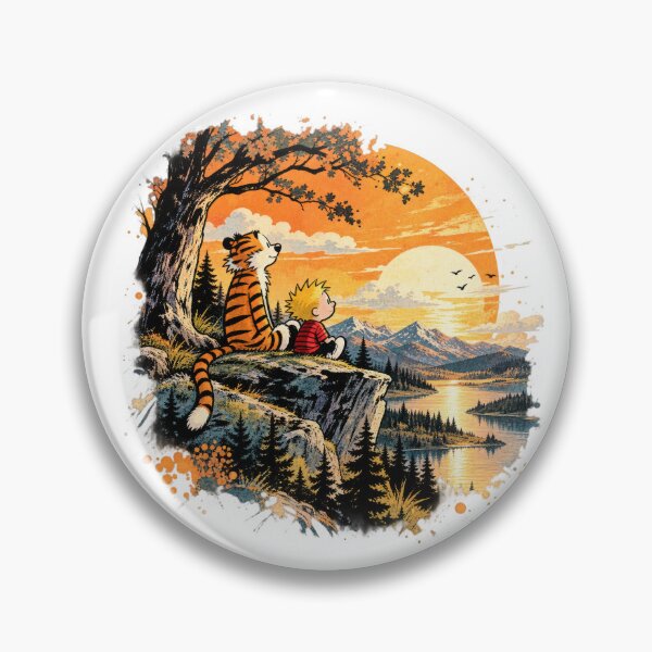 Item preview, Calvin and Hobbes Sunset Adventure – Mountain Lake Friendship Art designed and sold by Abidel.