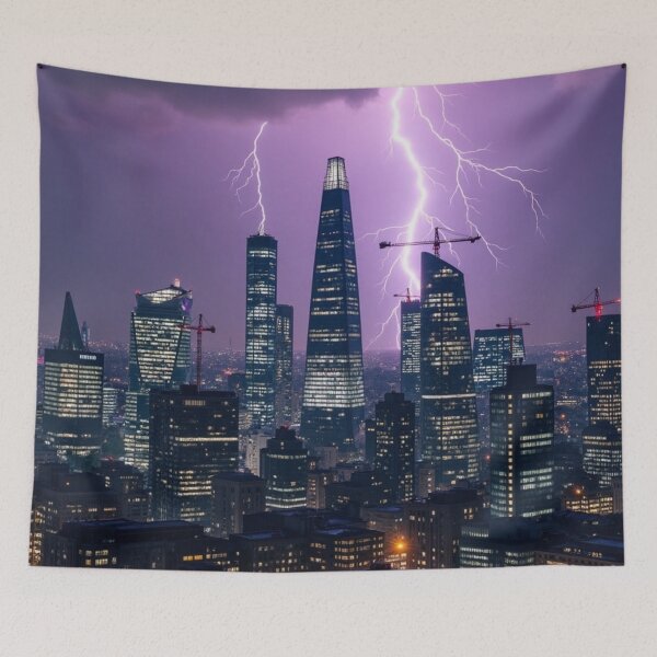 Item preview, Storm Over the Skyline - City Lights in the Rain designed and sold by nhk999.