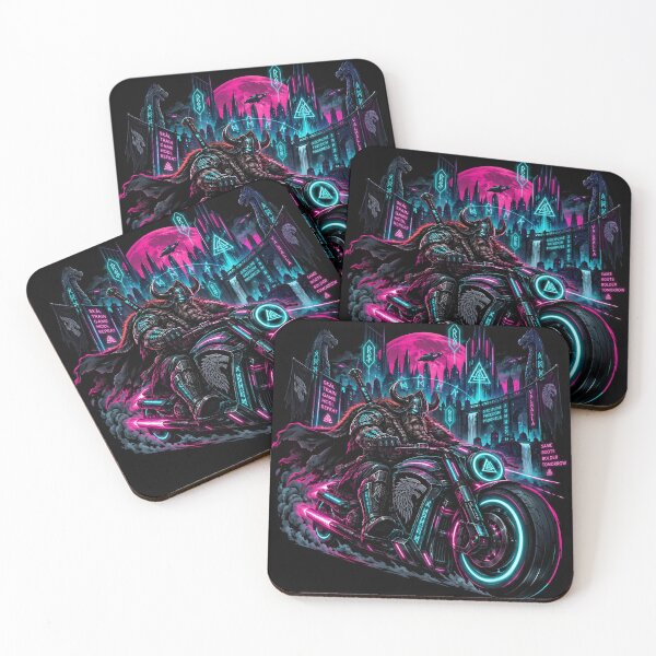 Item preview, Cyberpunk Viking Motorcycle Rider Neon Future designed and sold by ValhallaHub.