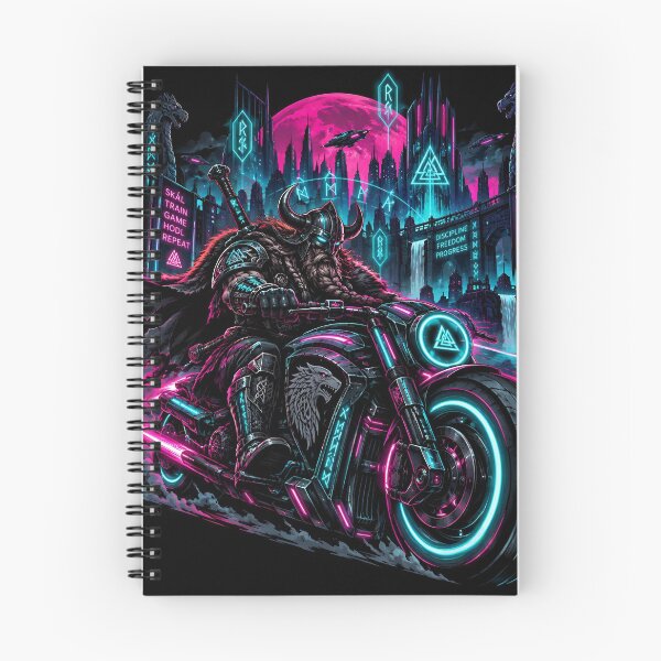 Item preview, Cyberpunk Viking Motorcycle Rider Neon Future designed and sold by ValhallaHub.