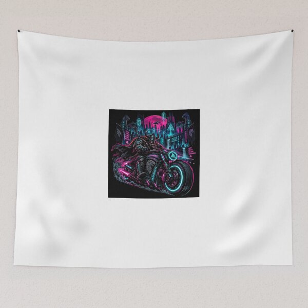 Item preview, Cyberpunk Viking Motorcycle Rider Neon Future designed and sold by ValhallaHub.