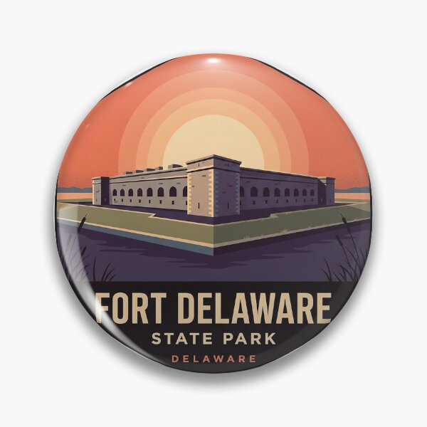 Item preview, Fort Delaware Sunrise Hexagon Sticker - Modern Retro Delaware State Park designed and sold by DetourDgn.