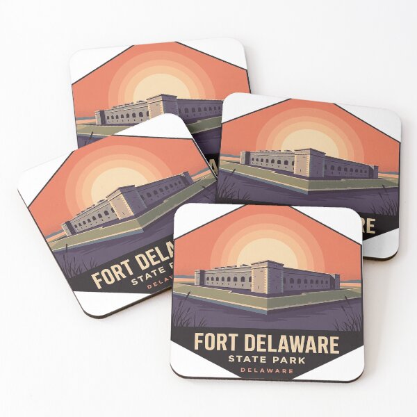Item preview, Fort Delaware Sunrise Hexagon Sticker - Modern Retro Delaware State Park designed and sold by DetourDgn.