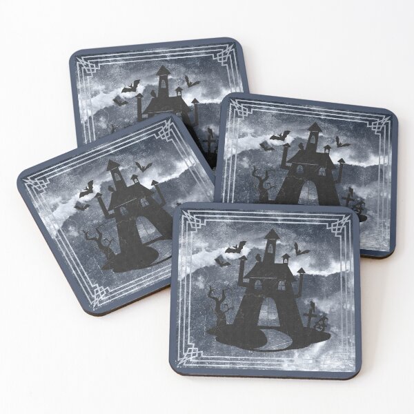 Item preview, Creepy Halloween Haunted House Bats Graveyard Moonlit Blue designed and sold by Ghoul Enterprises.