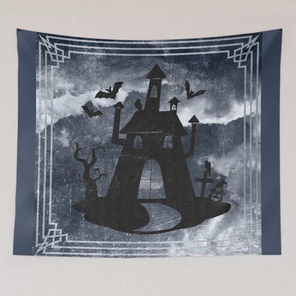 Item preview, Creepy Halloween Haunted House Bats Graveyard Moonlit Blue designed and sold by Ghoul Enterprises.