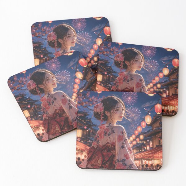 Item preview, Japanese Woman in Kimono Summer Festival Fireworks Night Art designed and sold by vekotpu.