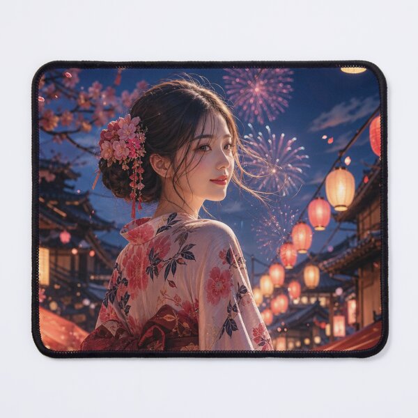Item preview, Japanese Woman in Kimono Summer Festival Fireworks Night Art designed and sold by vekotpu.
