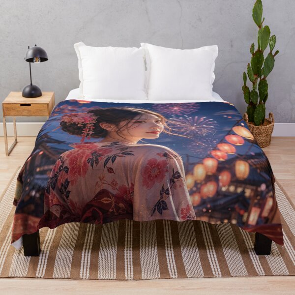 Item preview, Japanese Woman in Kimono Summer Festival Fireworks Night Art designed and sold by vekotpu.