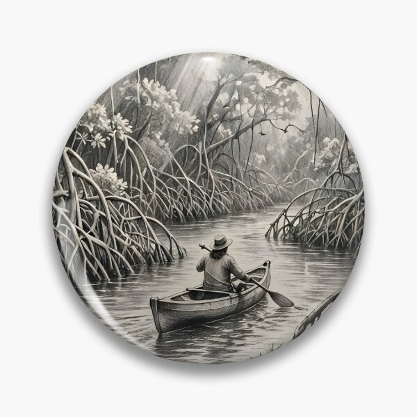 Item preview, Vintage Mangrove Canoe Pencil Art Wilderness Sketch designed and sold by TAOptimus .