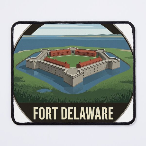 Item preview, Fort Delaware State Park Round Sticker - Aerial Pentagon Fort Pea Patch Island designed and sold by DetourDgn.