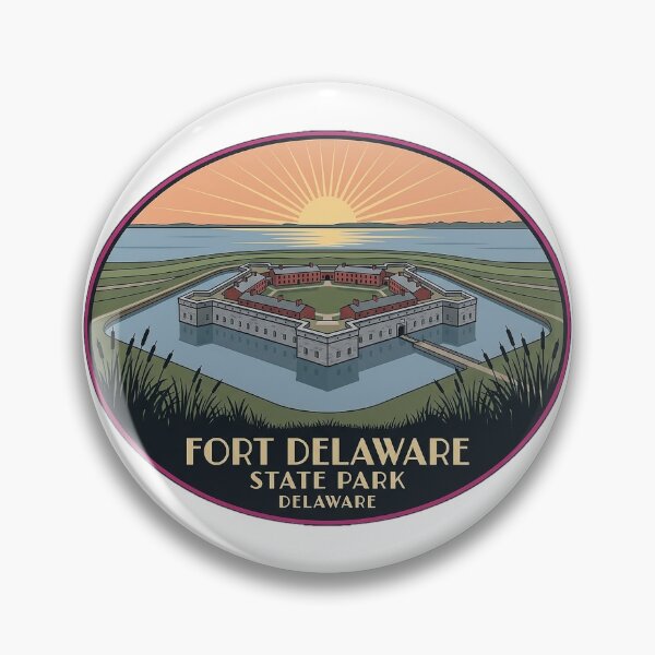Item preview, Fort Delaware Moat Sunset Sticker - Delaware State Park Art Deco Fort Badge designed and sold by DetourDgn.