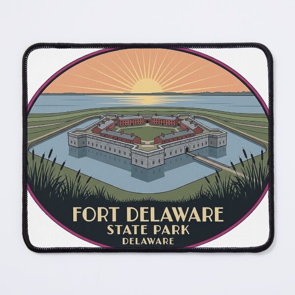Item preview, Fort Delaware Moat Sunset Sticker - Delaware State Park Art Deco Fort Badge designed and sold by DetourDgn.