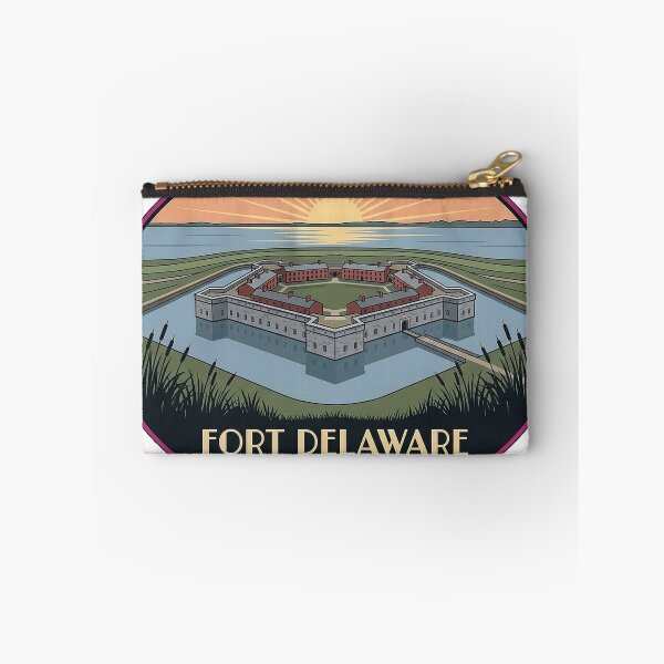 Item preview, Fort Delaware Moat Sunset Sticker - Delaware State Park Art Deco Fort Badge designed and sold by DetourDgn.