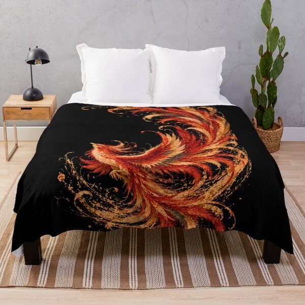 Item preview, Phoenix Bird in Red and Gold – Black Fantasy Art designed and sold by ManJiangHong.