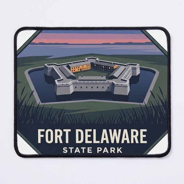 Item preview, Fort Delaware State Park Octagon Sticker - Aerial Fort Delaware River Blue Hour designed and sold by DetourDgn.