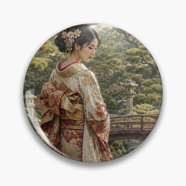 Item preview, Japanese Woman in Traditional Kimono Garden Koi Pond Art designed and sold by vekotpu.