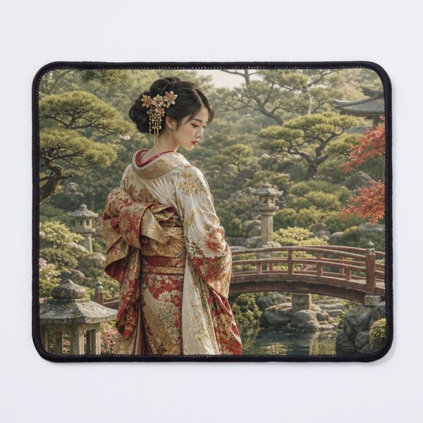 Item preview, Japanese Woman in Traditional Kimono Garden Koi Pond Art designed and sold by vekotpu.