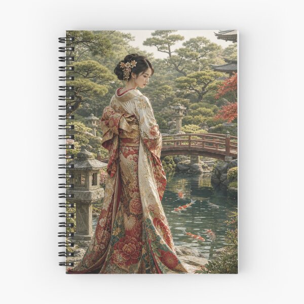 Item preview, Japanese Woman in Traditional Kimono Garden Koi Pond Art designed and sold by vekotpu.