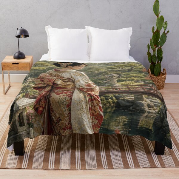 Item preview, Japanese Woman in Traditional Kimono Garden Koi Pond Art designed and sold by vekotpu.